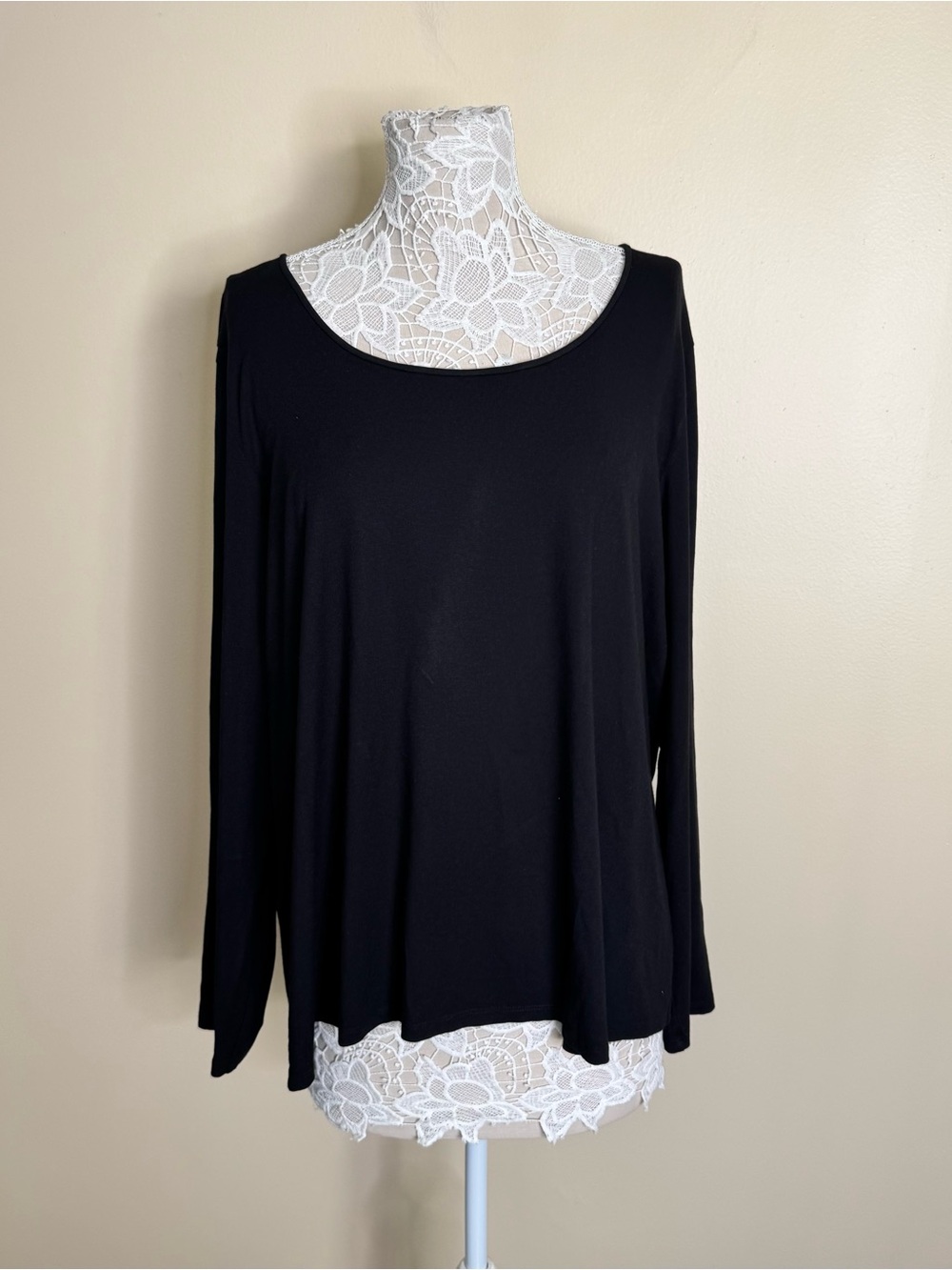 Eileen Fisher Woman Black Rayon Jersey Long Sleeve Knit Top Plus Size 2X